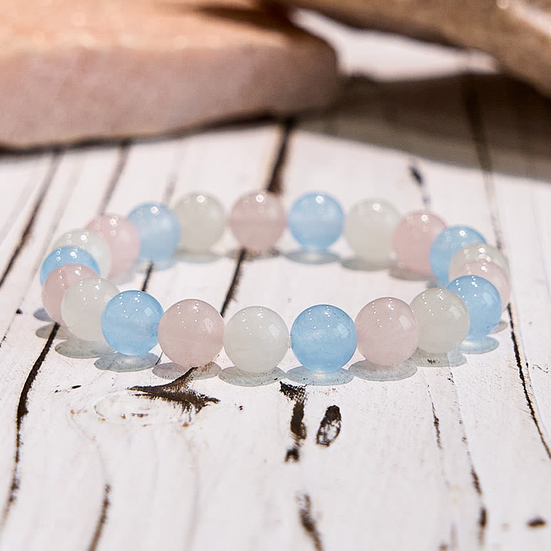 Bracelet en perles de jade blanc aigue-marine Olivenorma