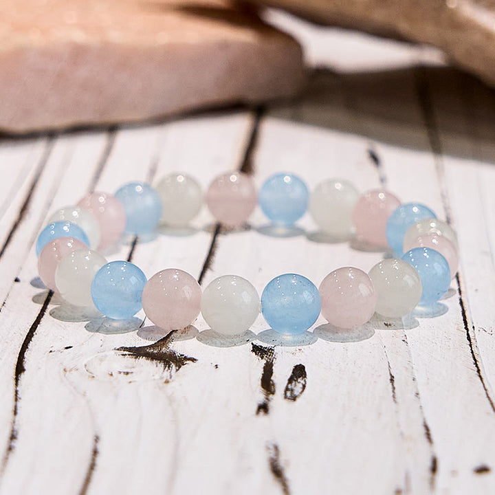 Bracelet en perles de jade blanc aigue-marine Olivenorma