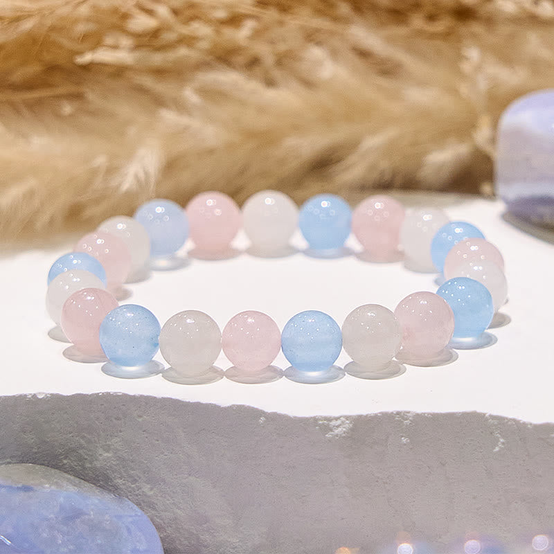 Bracelet en perles de jade blanc aigue-marine Olivenorma