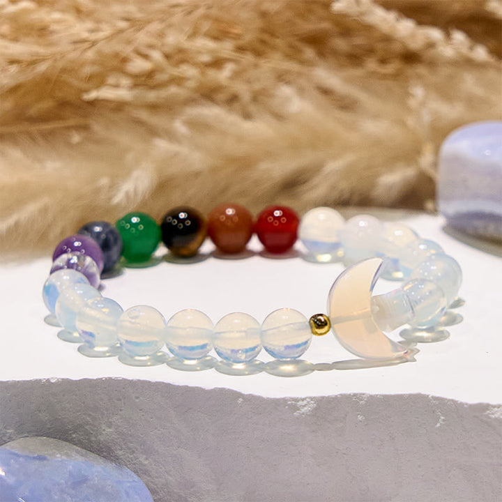 Bracelet de perles en opale avec chakra lune et étoile Olivenorma
