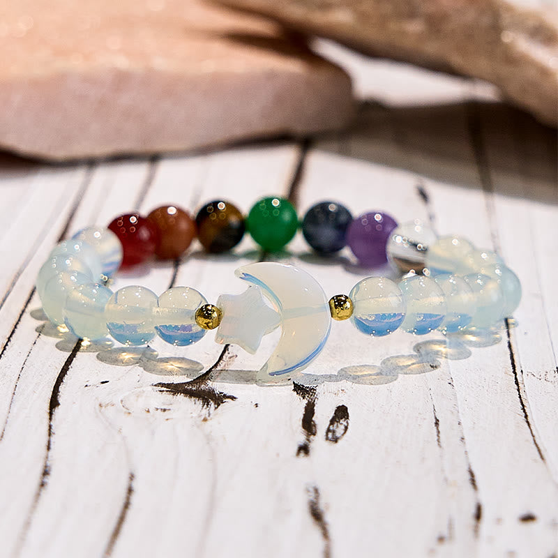 Bracelet de perles en opale avec chakra lune et étoile Olivenorma