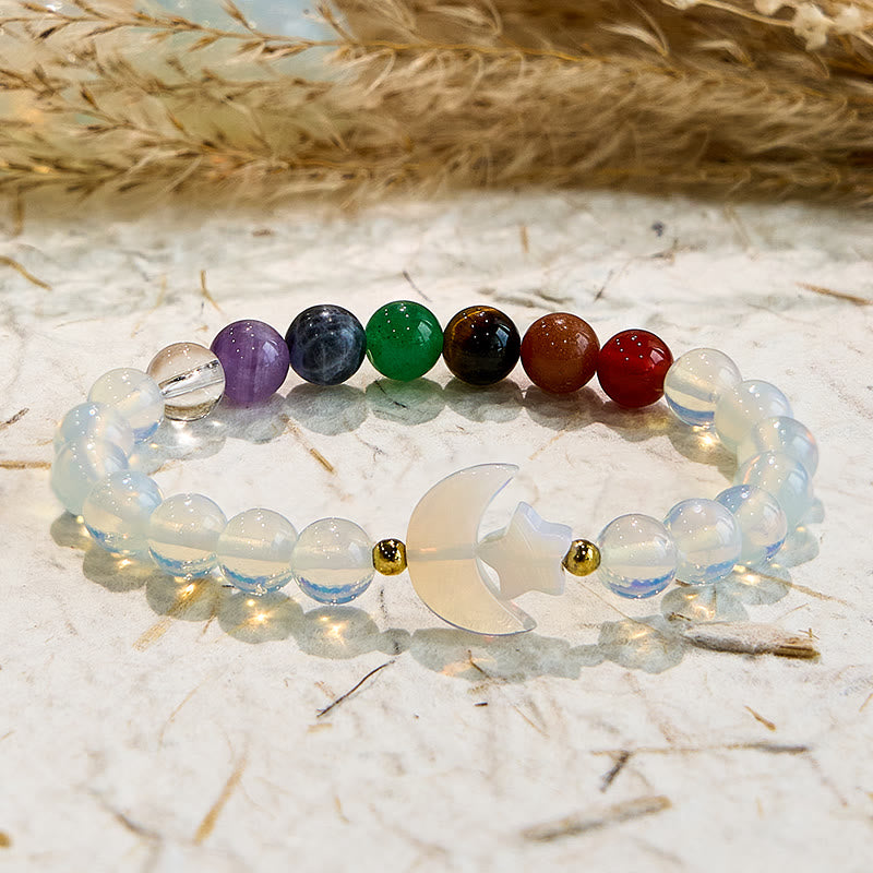 Bracelet de perles en opale avec chakra lune et étoile Olivenorma