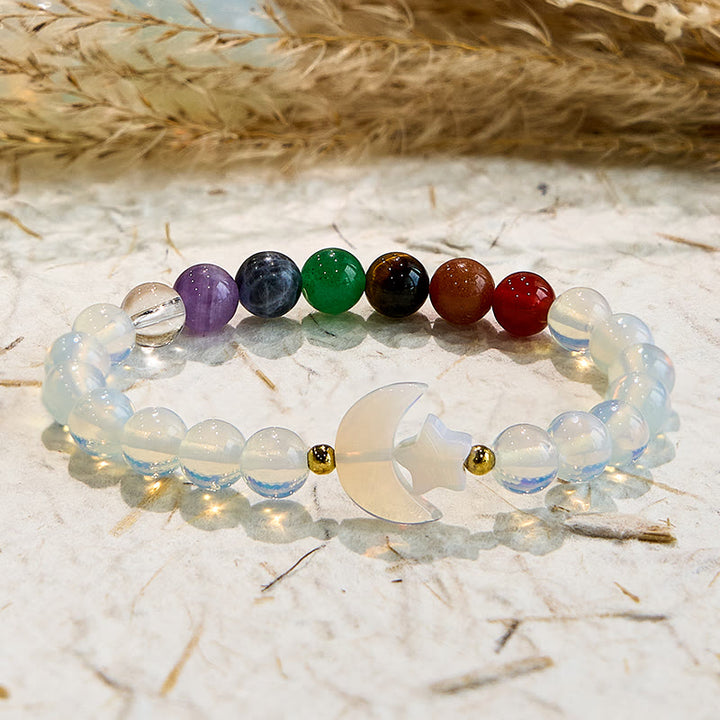 Bracelet de perles en opale avec chakra lune et étoile Olivenorma
