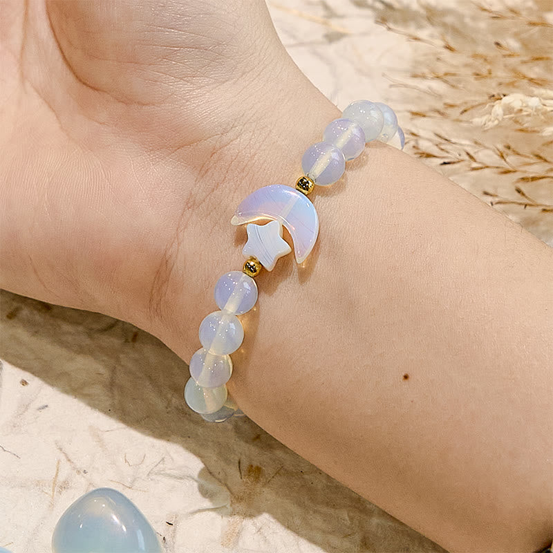 Bracelet de perles en opale avec chakra lune et étoile Olivenorma