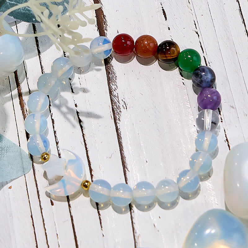 Bracelet de perles en opale avec chakra lune et étoile Olivenorma