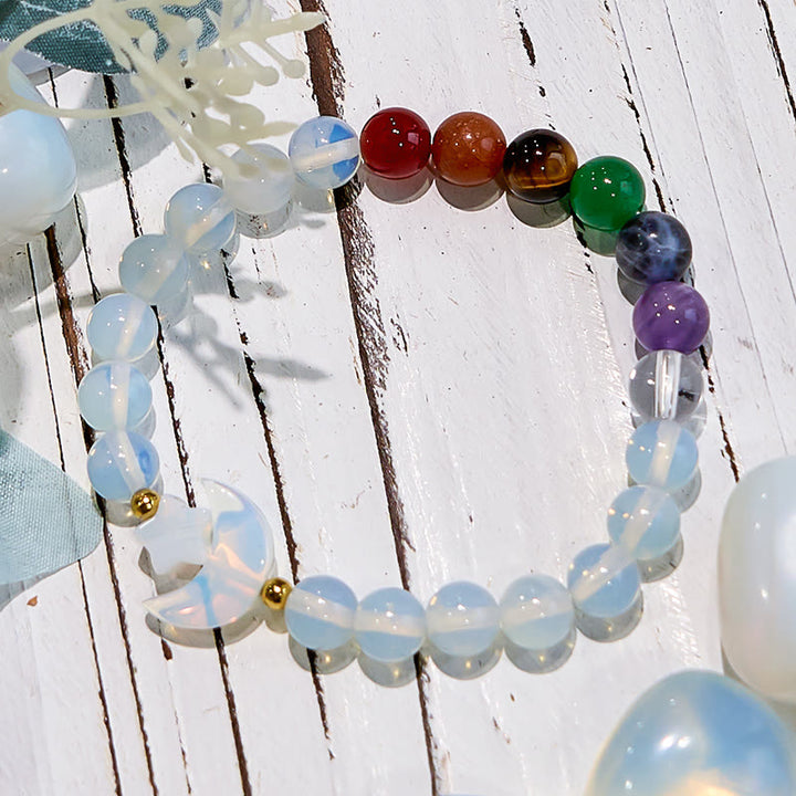 Bracelet de perles en opale avec chakra lune et étoile Olivenorma