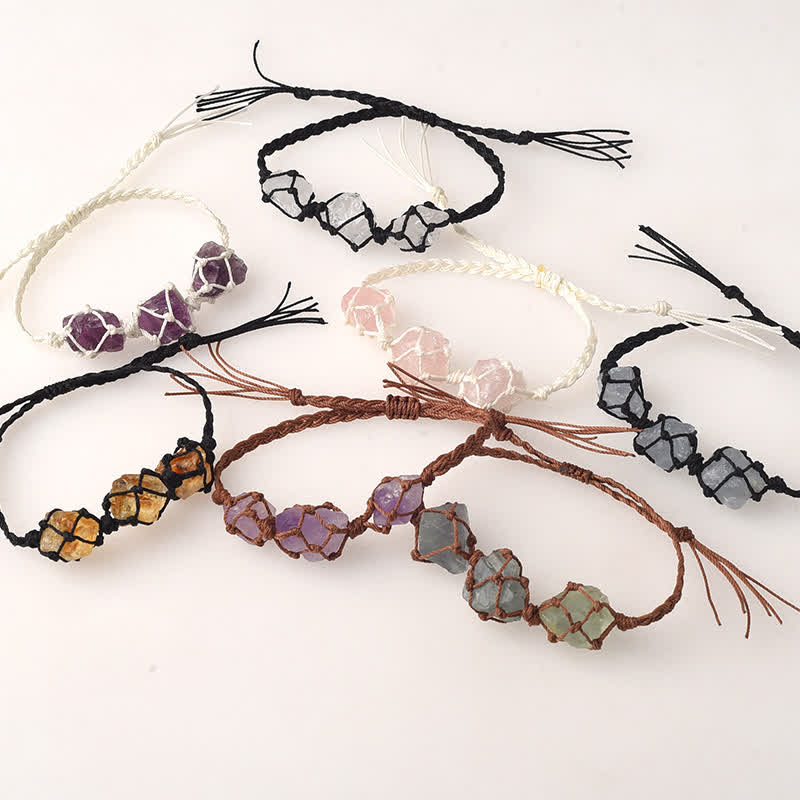 Bracelet tressé en cristal avec trois pierres brutes Olivenorma