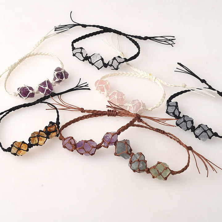 Bracelet tressé en cristal avec trois pierres brutes Olivenorma