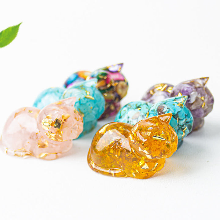 Décoration en pierre précieuse en résine de cristal naturel pour chat Olivenorma