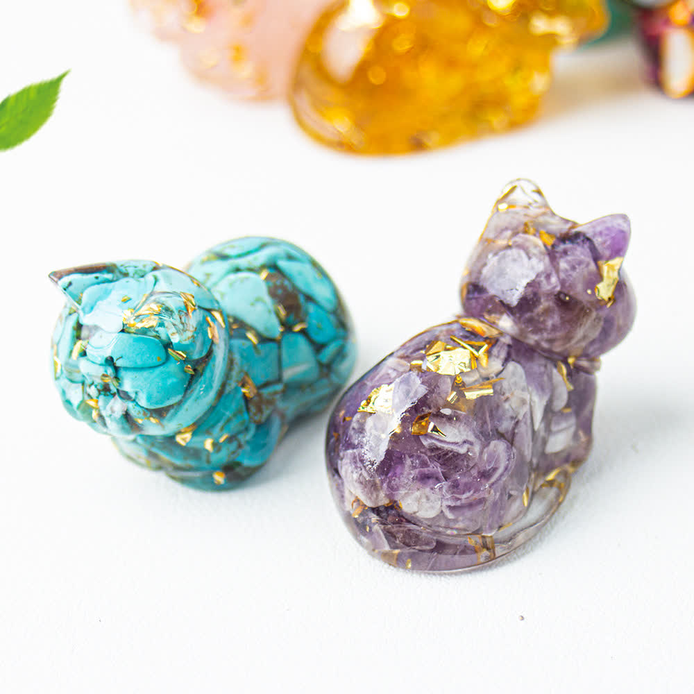 Décoration en pierre précieuse en résine de cristal naturel pour chat Olivenorma