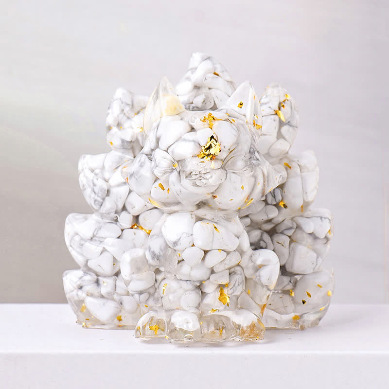 Décoration en pierre précieuse sculptée en résine de cristal Olivenorma représentant un renard à neuf queues