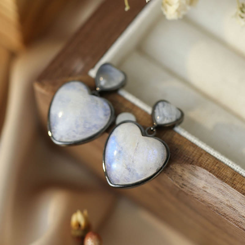 Boucles d'oreilles pendantes en forme de cœur avec pierre de lune Olivenorma