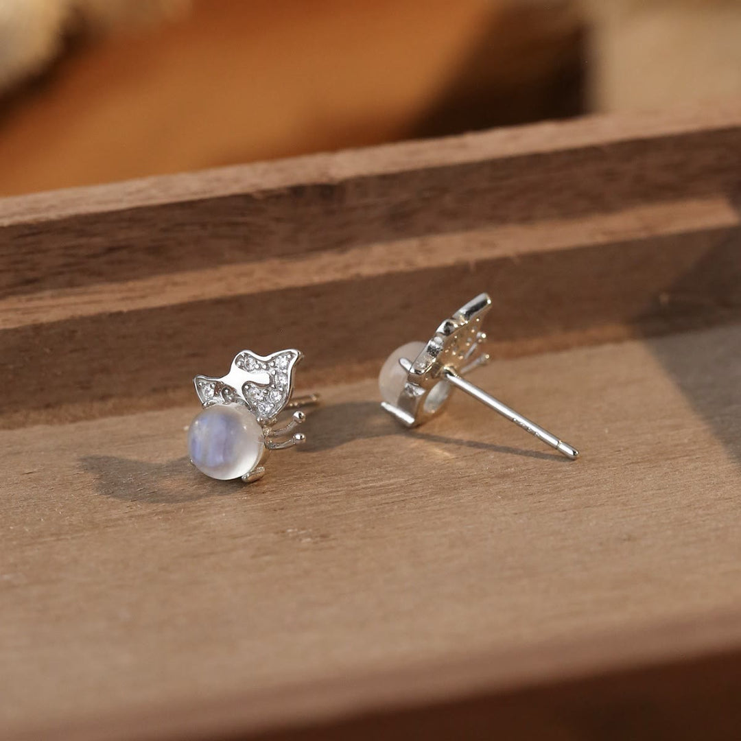 Boucles d'oreilles à tige en forme de papillon avec pierre de lune naturelle Olivenorma