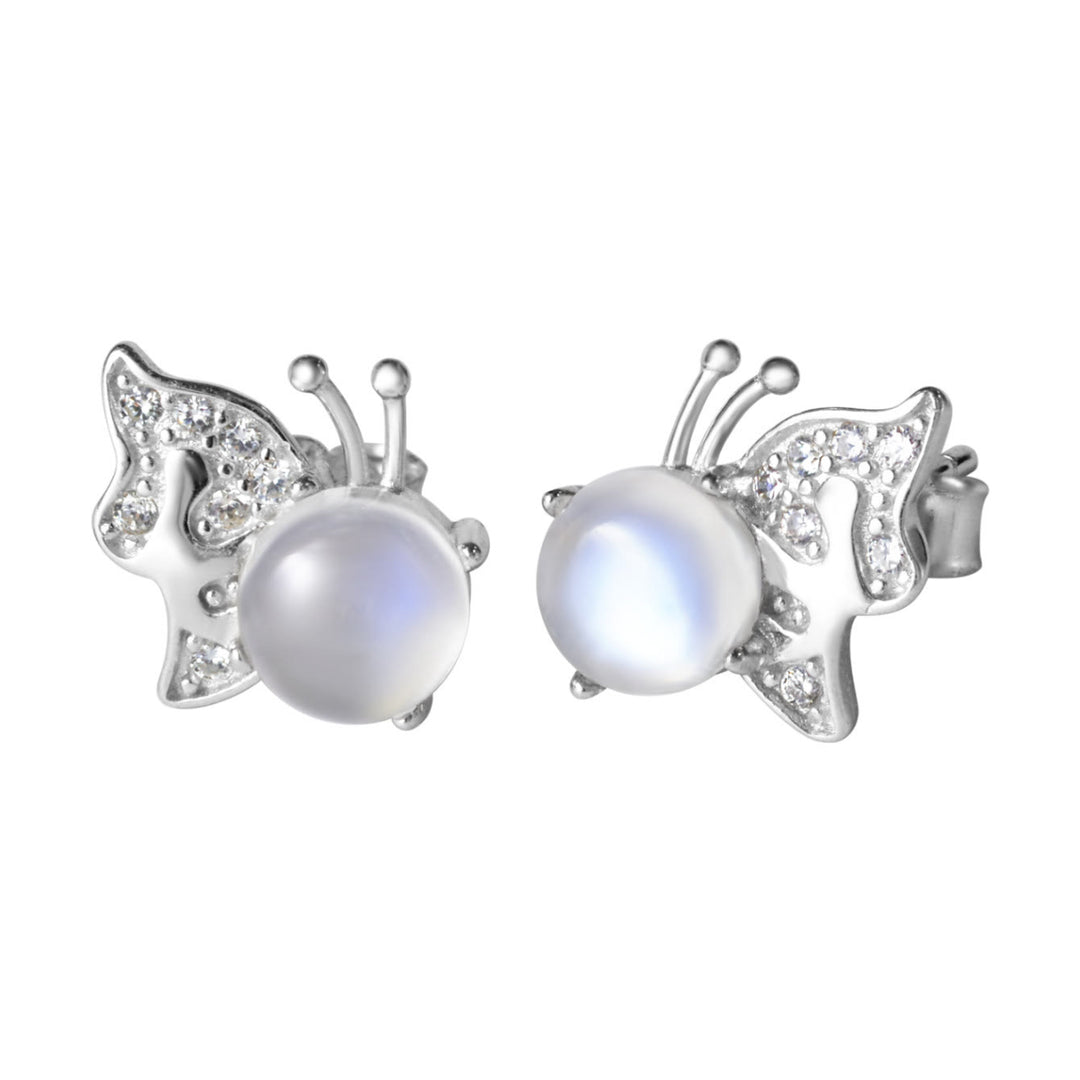 Boucles d'oreilles à tige en forme de papillon avec pierre de lune naturelle Olivenorma
