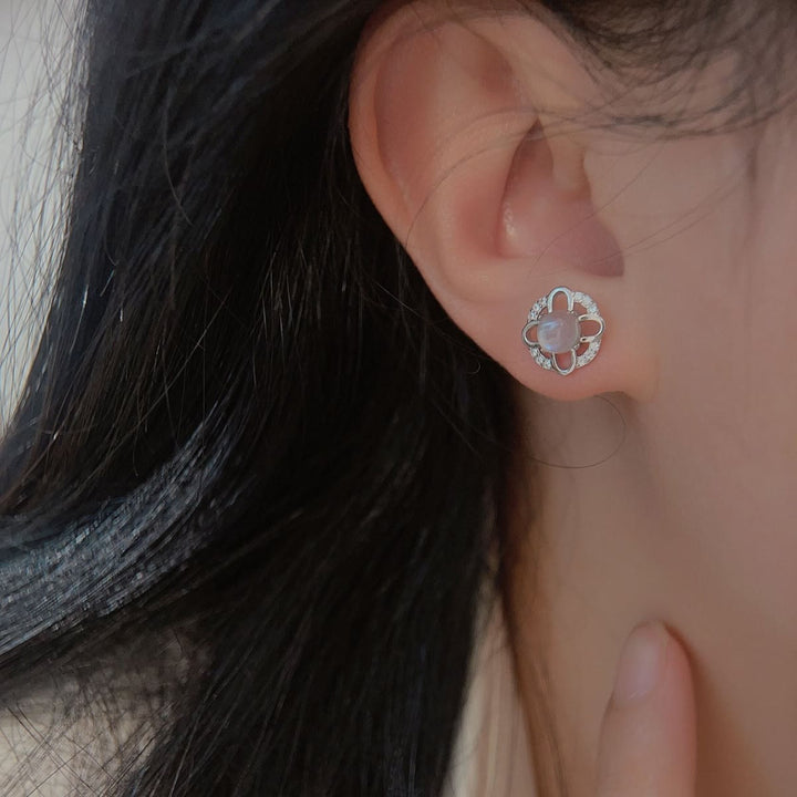 Boucles d'oreilles à tige en argent 925 avec croix en pierre de lune Olivenorma
