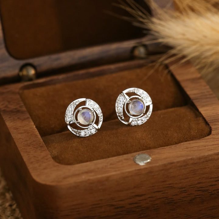 Boucles d'oreilles à tige en forme de tourbillon en pierre de lune Olivenorma