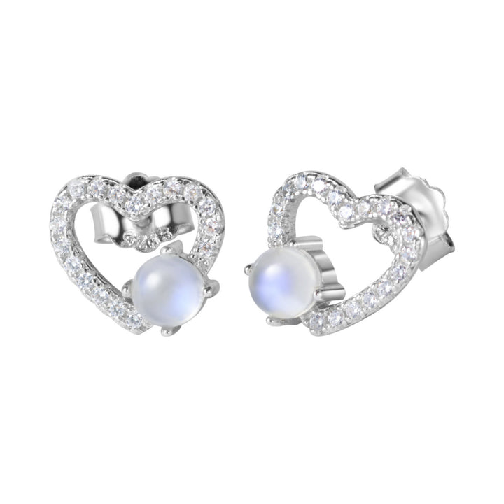 Boucles d'oreilles à tige rondes en pierre de lune en forme de cœur Olivenorma