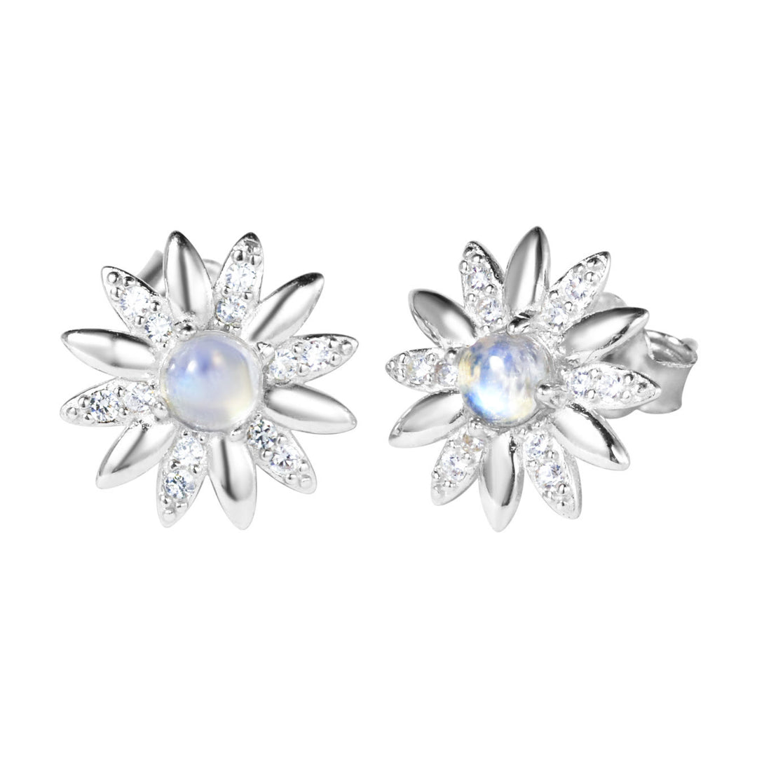 Boucles d'oreilles à tige rondes en pierre de lune en forme de tournesol Olivenorma