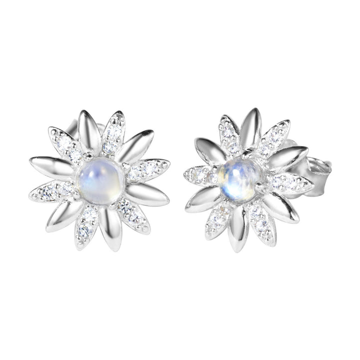 Boucles d'oreilles à tige rondes en pierre de lune en forme de tournesol Olivenorma