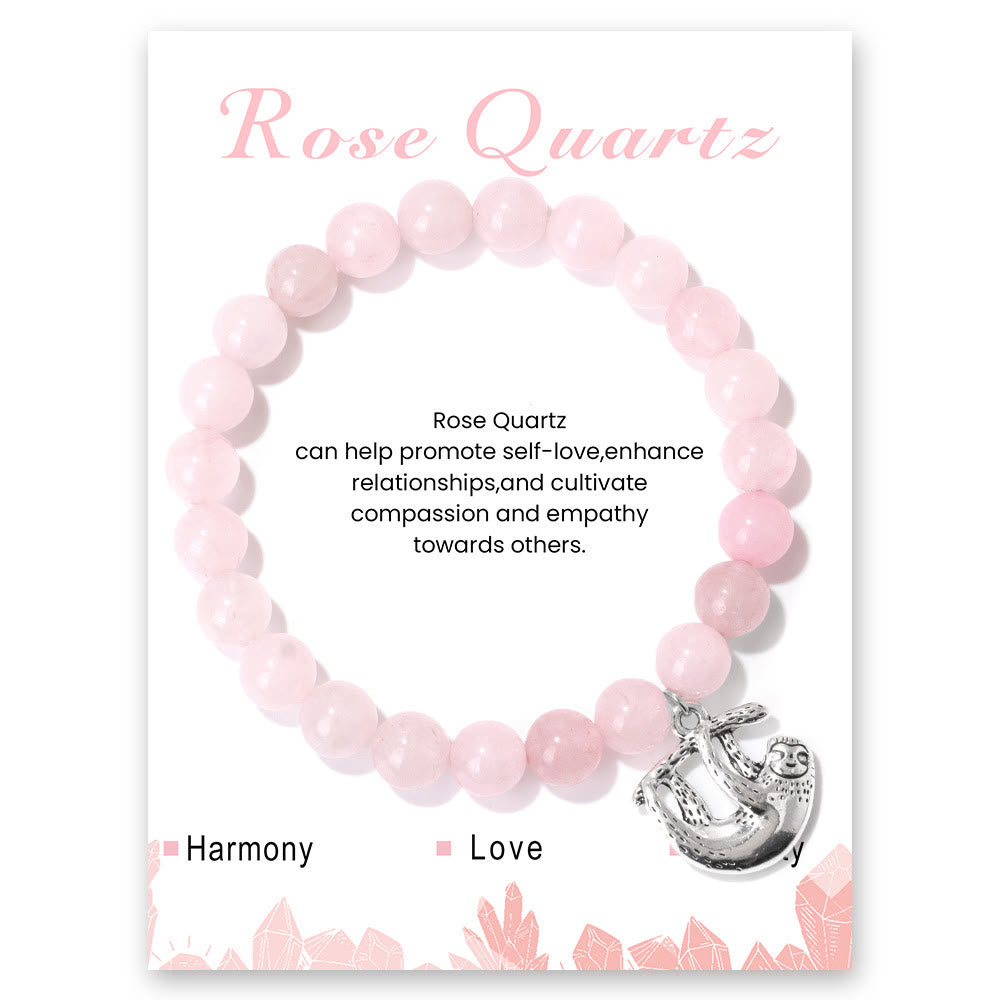 Bracelet de perles énergétiques rondes en pierres précieuses avec breloque paresseux Olivenorma