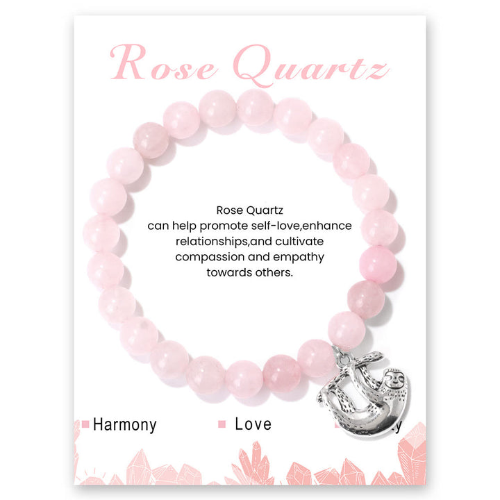 Bracelet de perles énergétiques rondes en pierres précieuses avec breloque paresseux Olivenorma