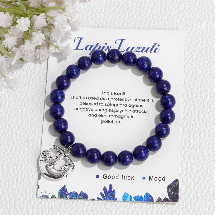 Bracelet de perles énergétiques rondes en pierres précieuses avec breloque paresseux Olivenorma