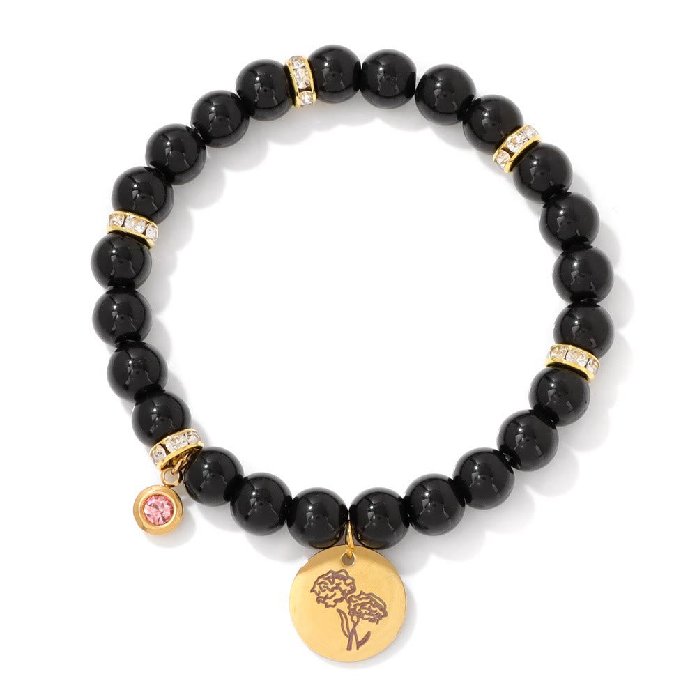 Bracelet de perles avec breloque fleur de naissance et pierre de naissance Olivenorma de 8 mm