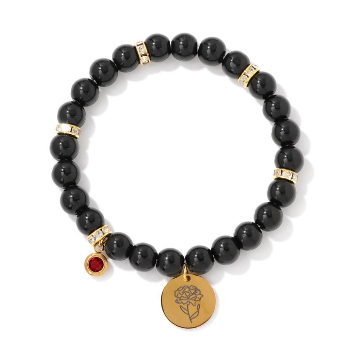 Bracelet de perles avec breloque fleur de naissance et pierre de naissance Olivenorma de 8 mm