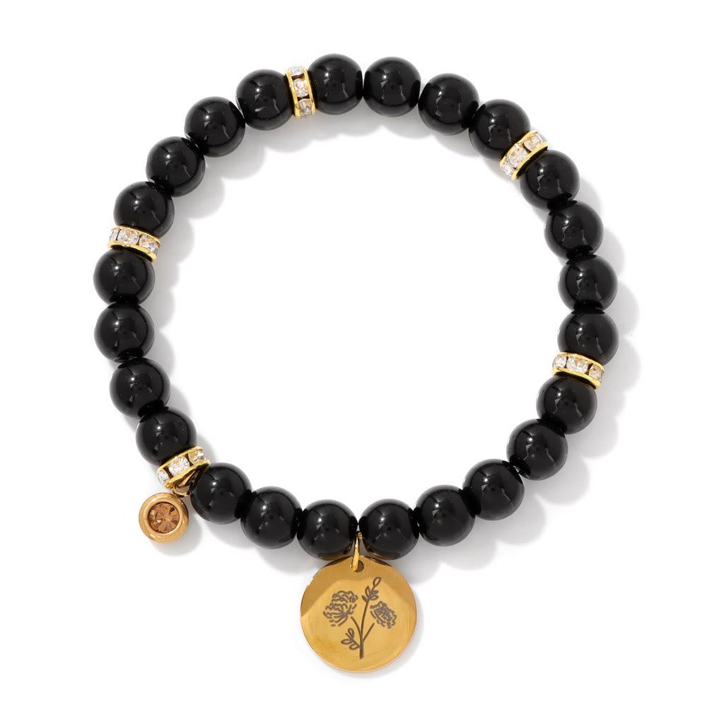 Bracelet de perles avec breloque fleur de naissance et pierre de naissance Olivenorma de 8 mm