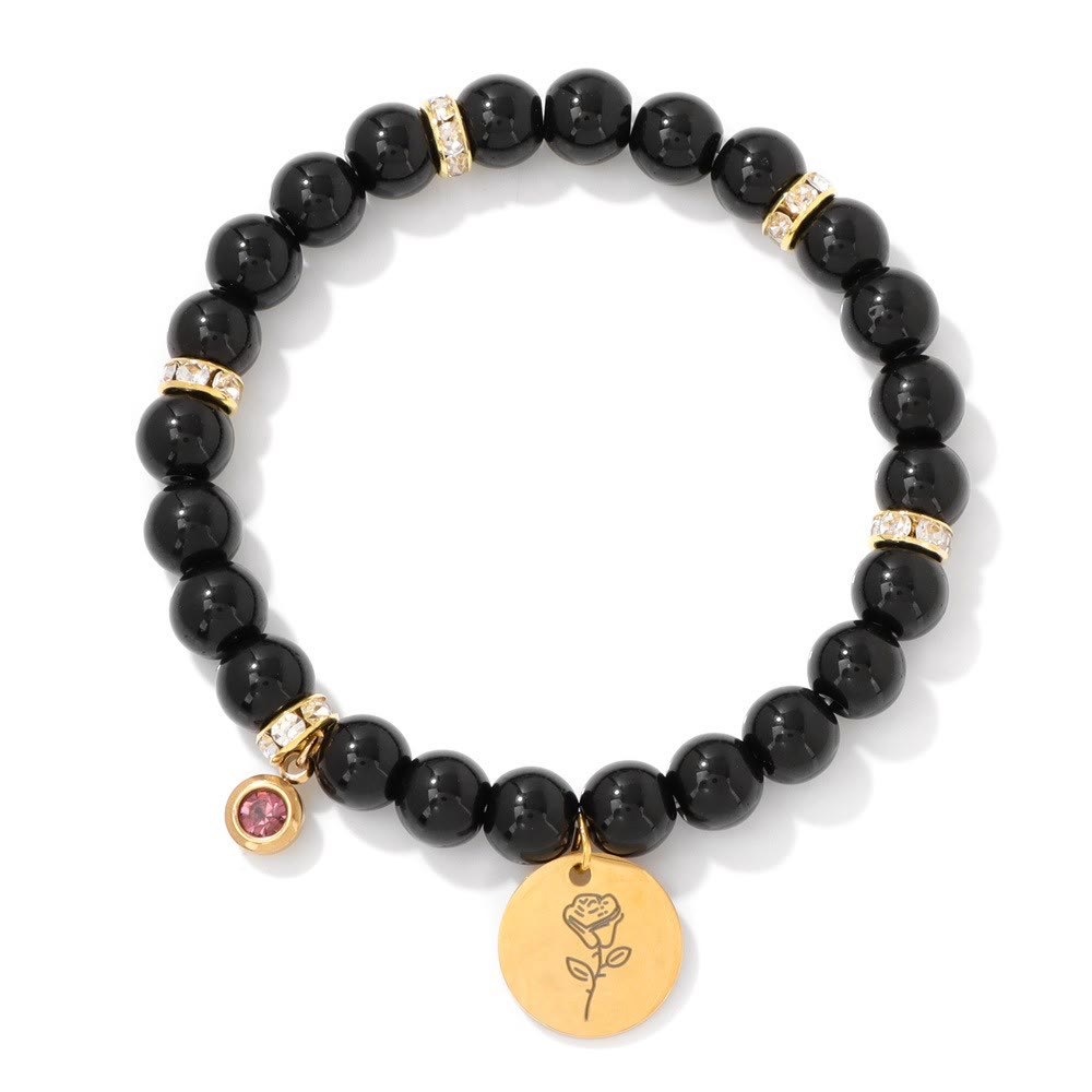 Bracelet de perles avec breloque fleur de naissance et pierre de naissance Olivenorma de 8 mm