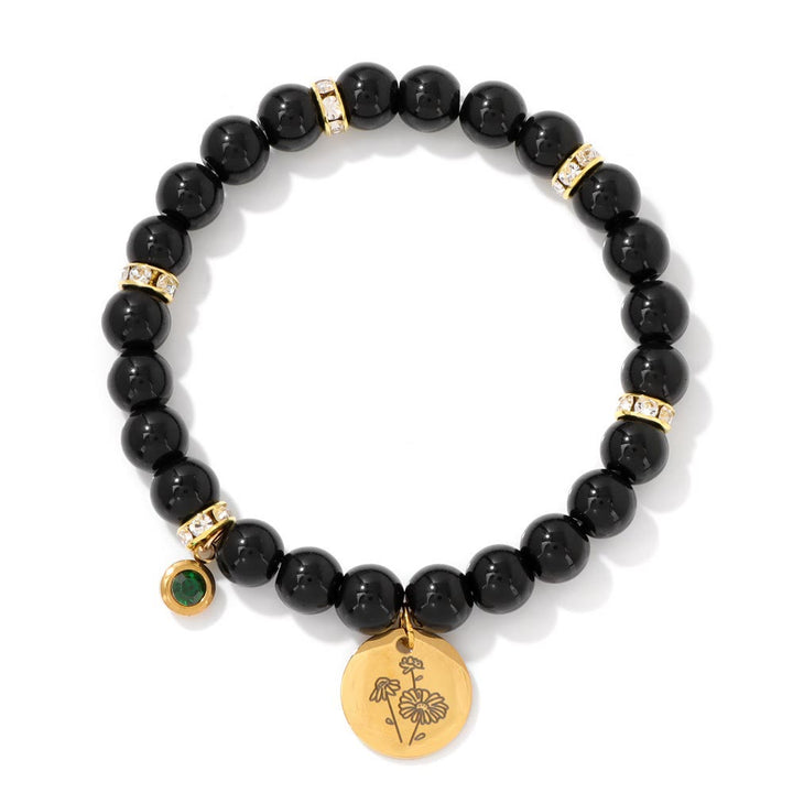 Bracelet de perles avec breloque fleur de naissance et pierre de naissance Olivenorma de 8 mm