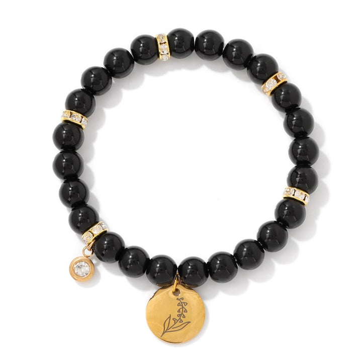 Bracelet de perles avec breloque fleur de naissance et pierre de naissance Olivenorma de 8 mm