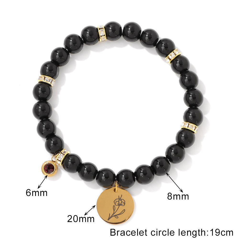 Bracelet de perles avec breloque fleur de naissance et pierre de naissance Olivenorma de 8 mm