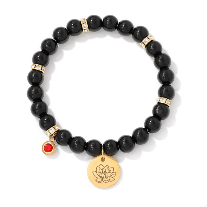 Bracelet de perles avec breloque fleur de naissance et pierre de naissance Olivenorma de 8 mm