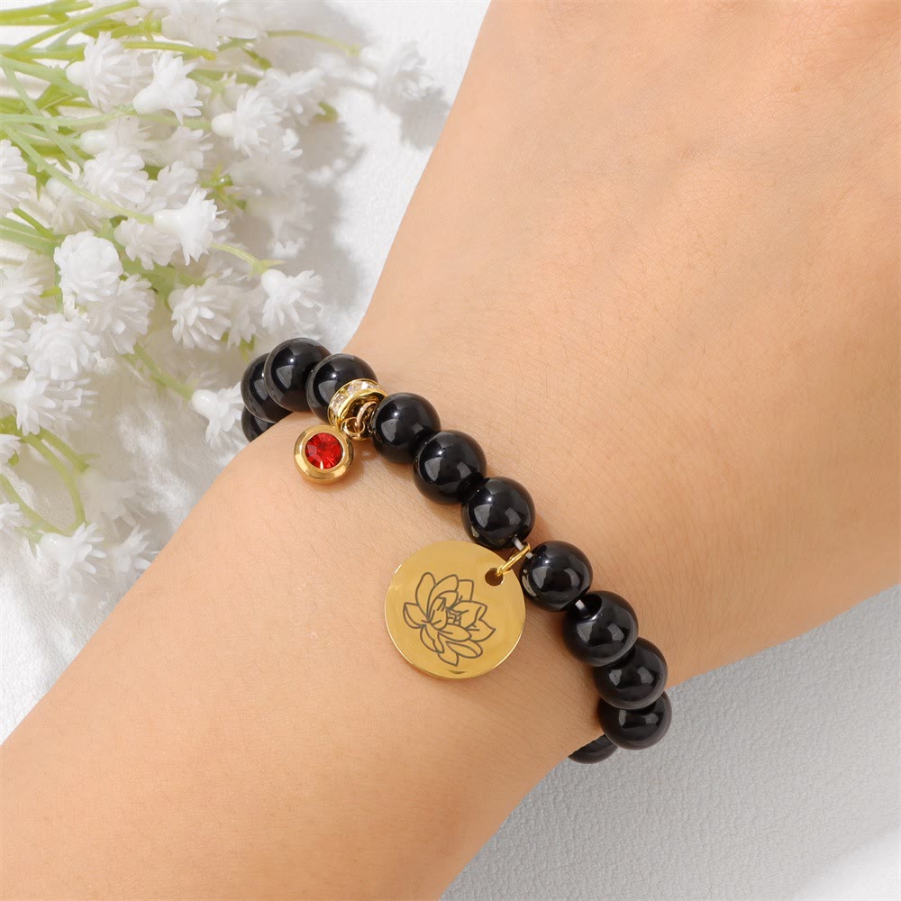 Bracelet de perles avec breloque fleur de naissance et pierre de naissance Olivenorma de 8 mm