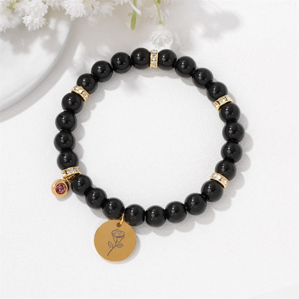 Bracelet de perles avec breloque fleur de naissance et pierre de naissance Olivenorma de 8 mm