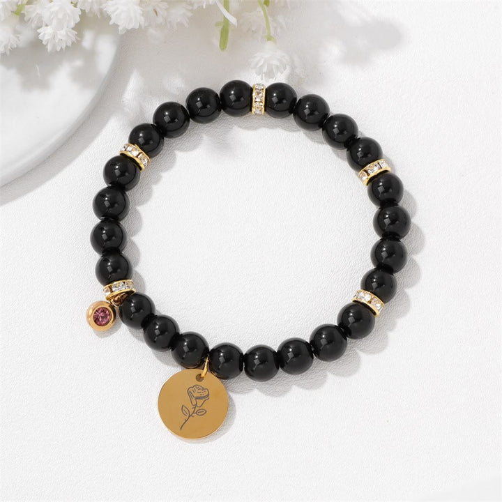 Bracelet de perles avec breloque fleur de naissance et pierre de naissance Olivenorma de 8 mm
