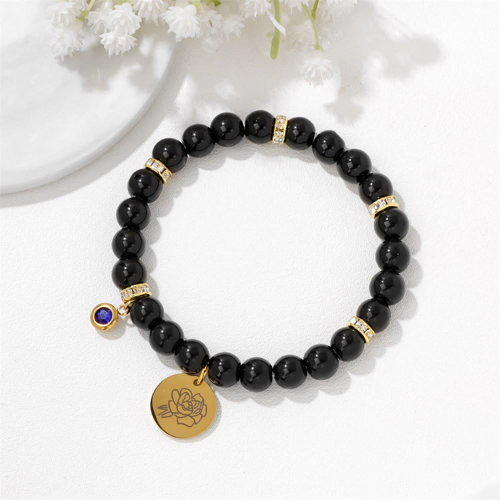 Bracelet de perles avec breloque fleur de naissance et pierre de naissance Olivenorma de 8 mm