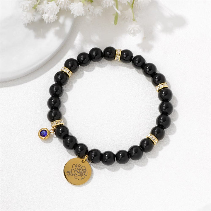Bracelet de perles avec breloque fleur de naissance et pierre de naissance Olivenorma de 8 mm
