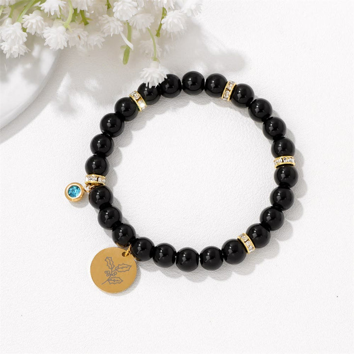 Bracelet de perles avec breloque fleur de naissance et pierre de naissance Olivenorma de 8 mm