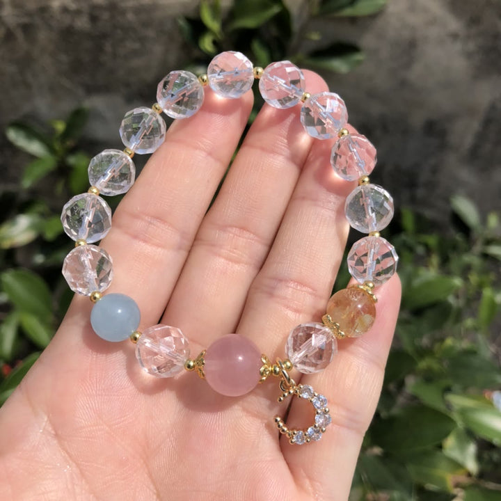 Bracelet à breloques croissant de lune en cristal transparent à facettes Olivenorma