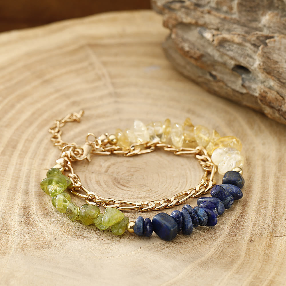 Bracelet en métal avec perles de gravier naturel Olivenorma et signe du zodiaque