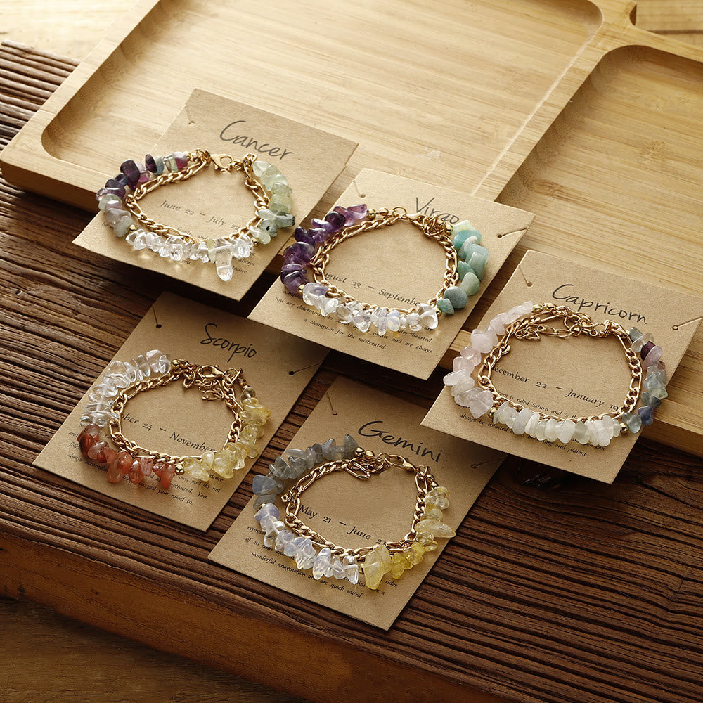 Bracelet en métal avec perles de gravier naturel Olivenorma et signe du zodiaque