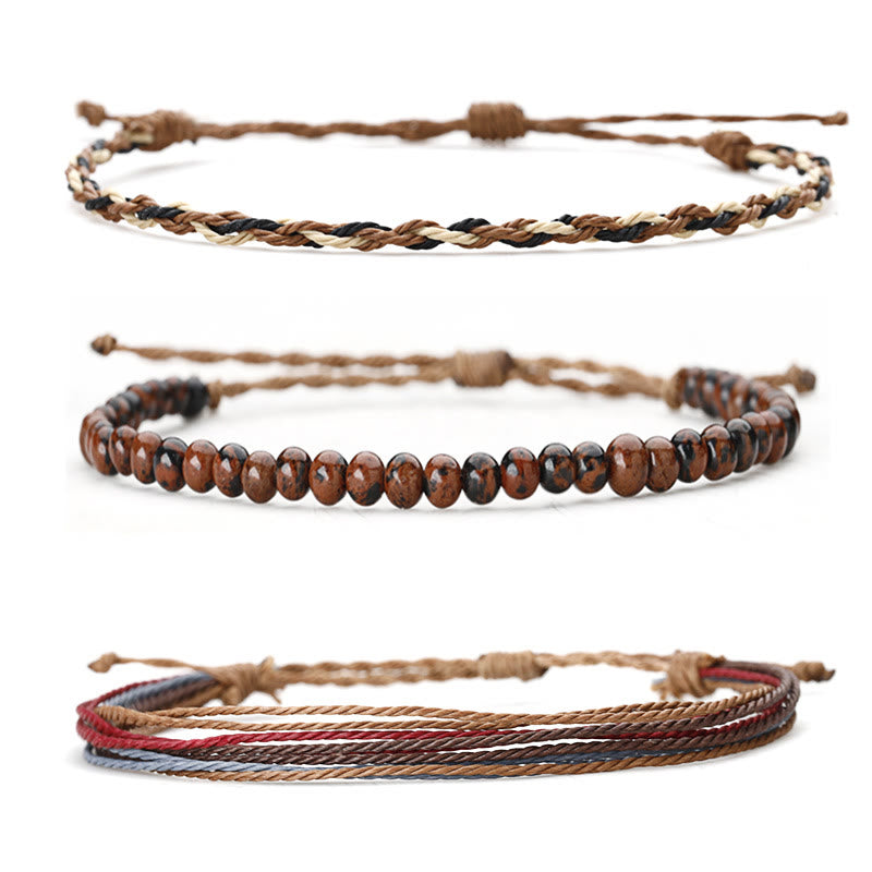 Bracelet tressé en corde de coton avec perles naturelles Olivenorma