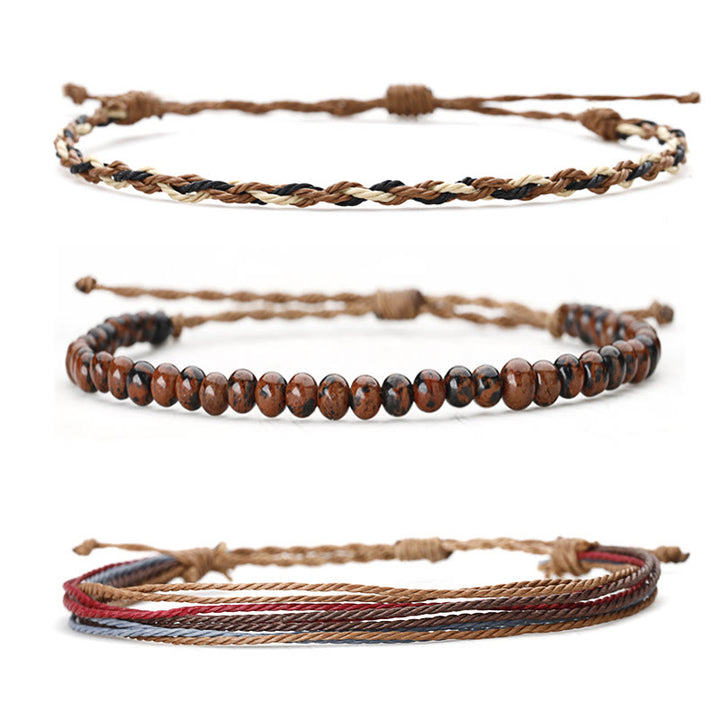 Bracelet tressé en corde de coton avec perles naturelles Olivenorma