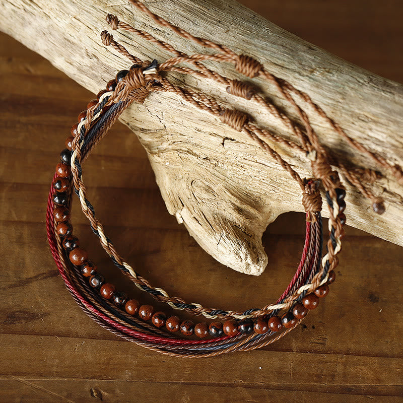 Bracelet tressé en corde de coton avec perles naturelles Olivenorma