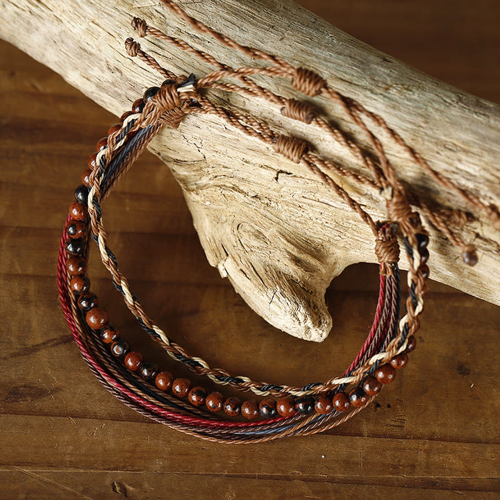 Bracelet tressé en corde de coton avec perles naturelles Olivenorma