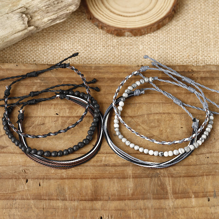 Bracelet tressé en corde de coton avec perles naturelles Olivenorma