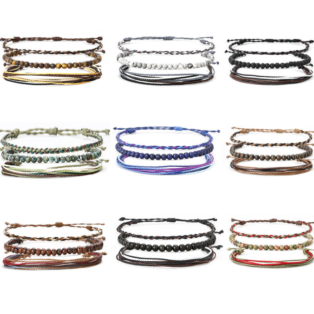 Bracelet tressé en corde de coton avec perles naturelles Olivenorma