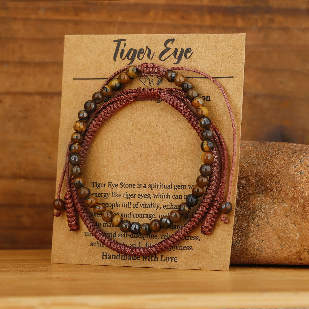 Bracelet tressé en perles d'œil de tigre naturelles Olivenorma